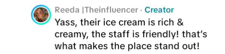 Customer review from Reeda | Theinfluencer: “Rich & creamy ice cream”